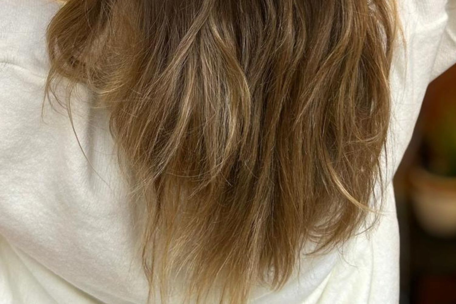 Ici, nous avons des cheveux secs qui ont subis de fortes agressions thermiques à cause des plaques à lisser