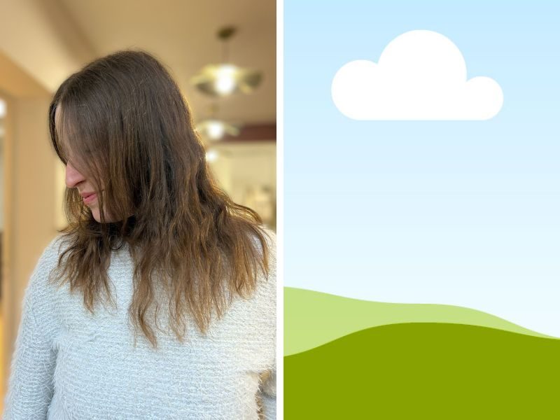Photos des cheveux d'une femme avant et après la coloration végétale
