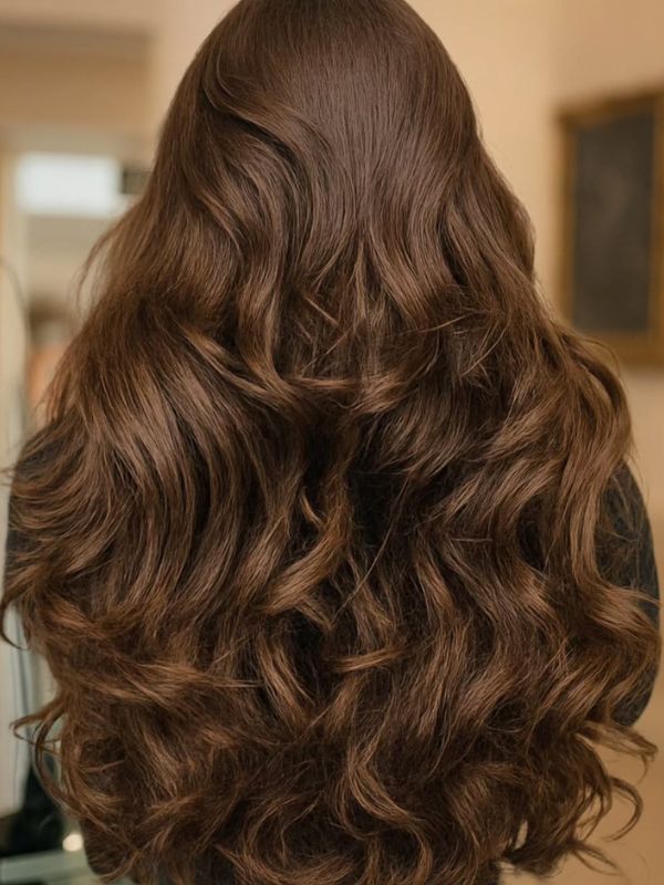 Chevelure bouclée avec extensions vue de dos